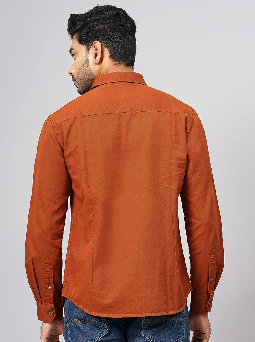 Rust Solid Slim Fit Casual Shirt | pehervi