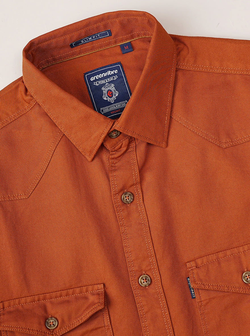 Rust Solid Slim Fit Casual Shirt | pehervi
