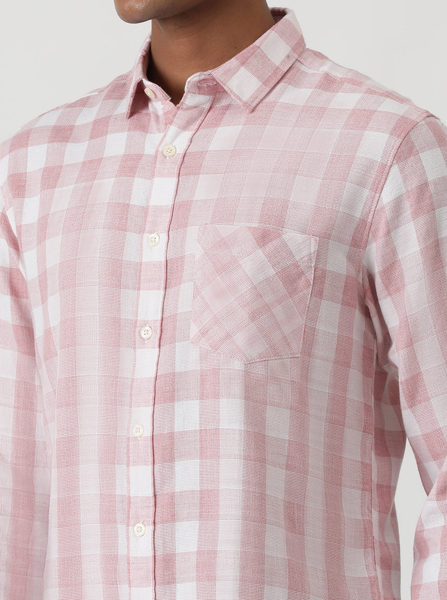 Pink Checked Slim Fit Casual Shirt | pehervi