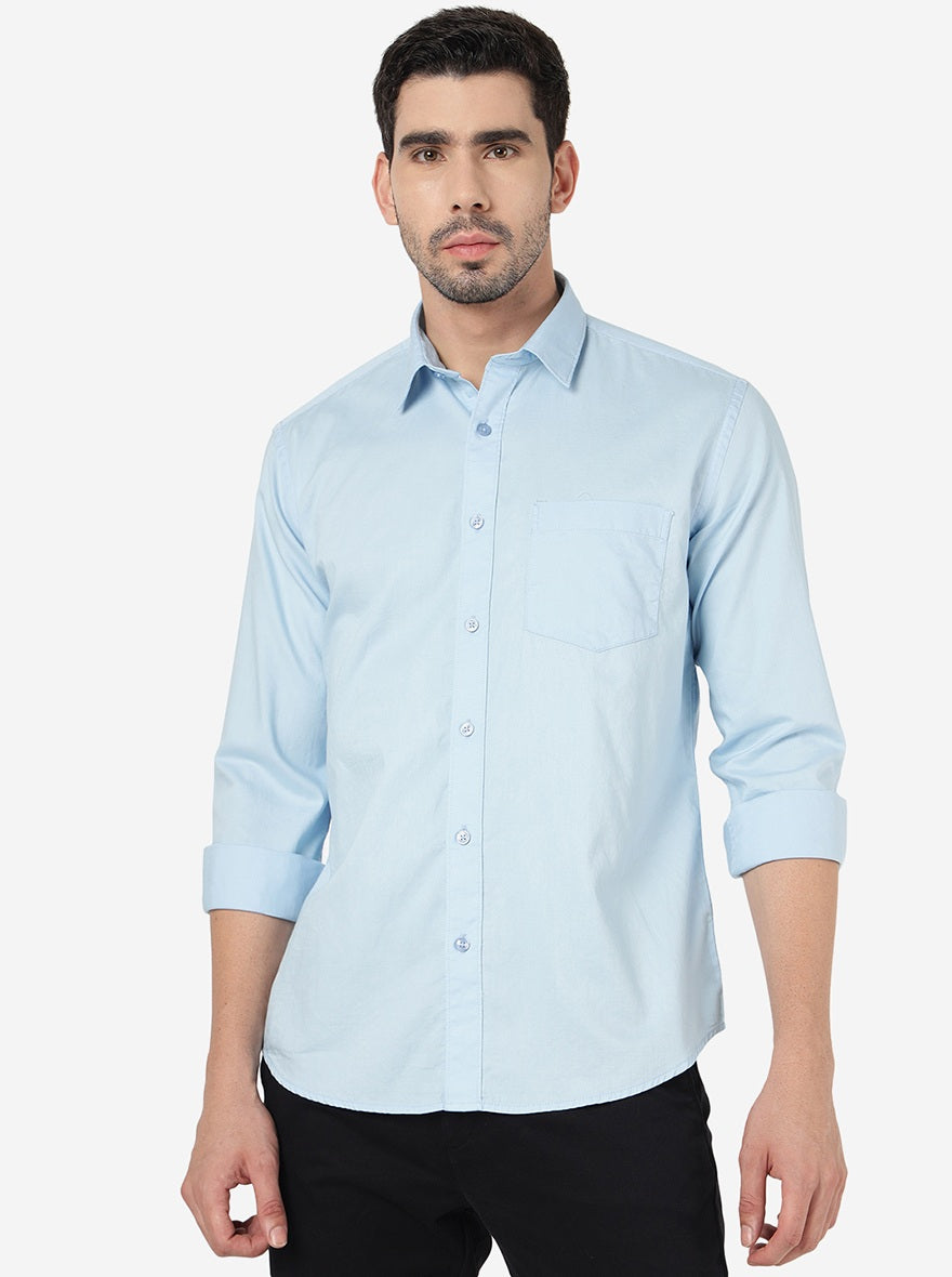 Sky Blue Solid Smart Fit Semi Casual Shirt | Pehervi