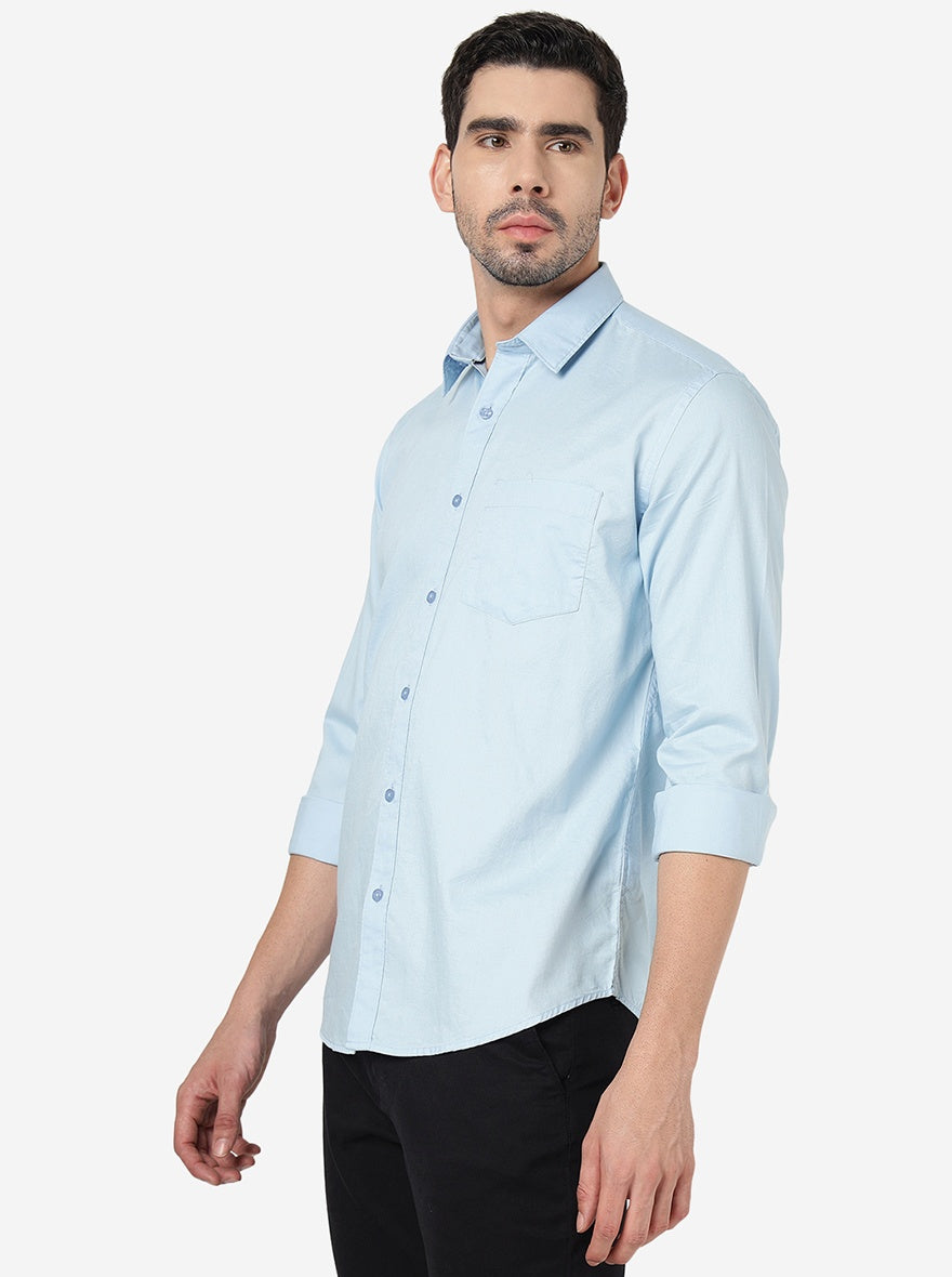 Sky Blue Solid Smart Fit Semi Casual Shirt | Pehervi