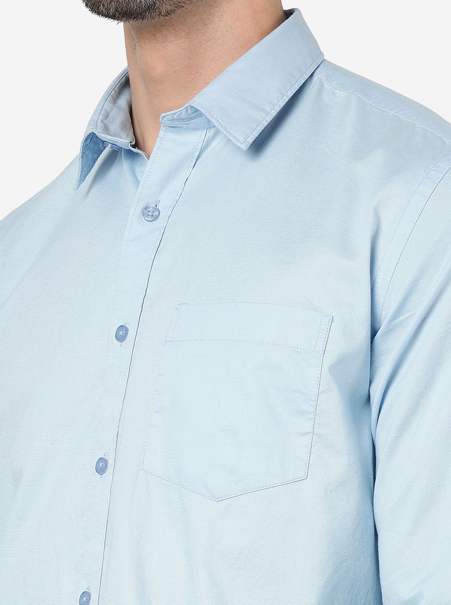 Sky Blue Solid Smart Fit Semi Casual Shirt | Pehervi