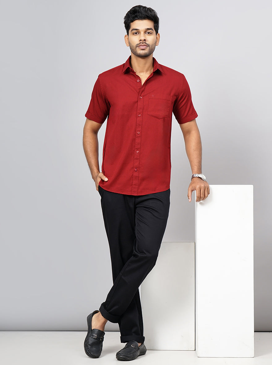Red Solid Smart Fit Semi Casual Shirt | Pehervi