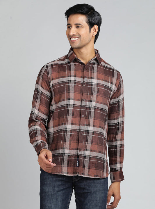 Brown Checked Slim Fit Casual Shirt | pehervi