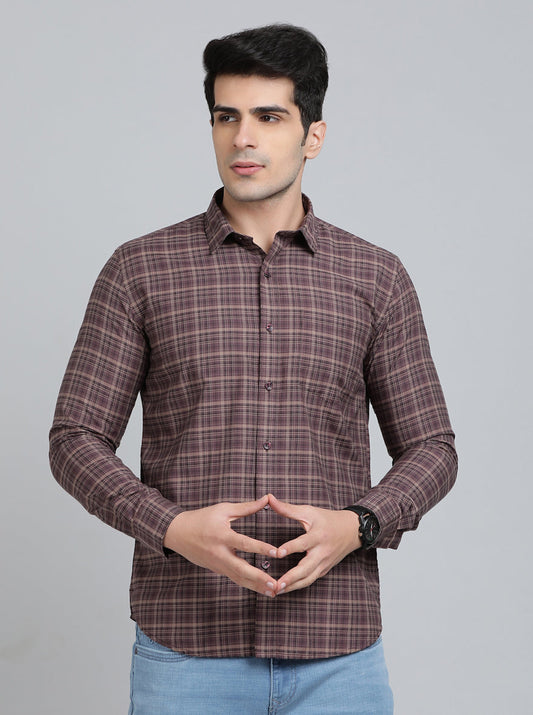 Brown Checked Smart Fit Semi Casual Shirt | Pehervi