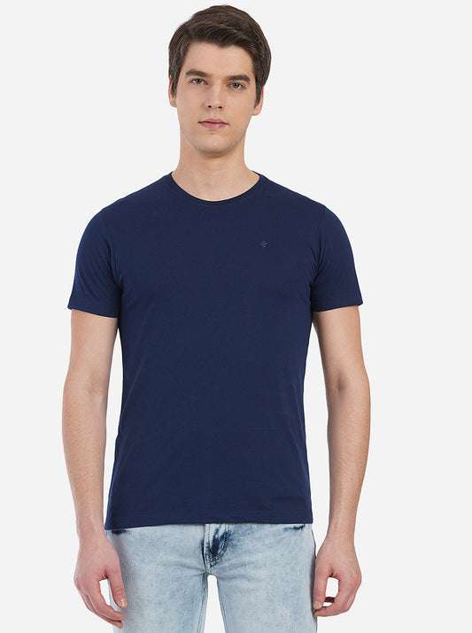 Dress Blue Solid Slim Fit T-Shirt | pehervi