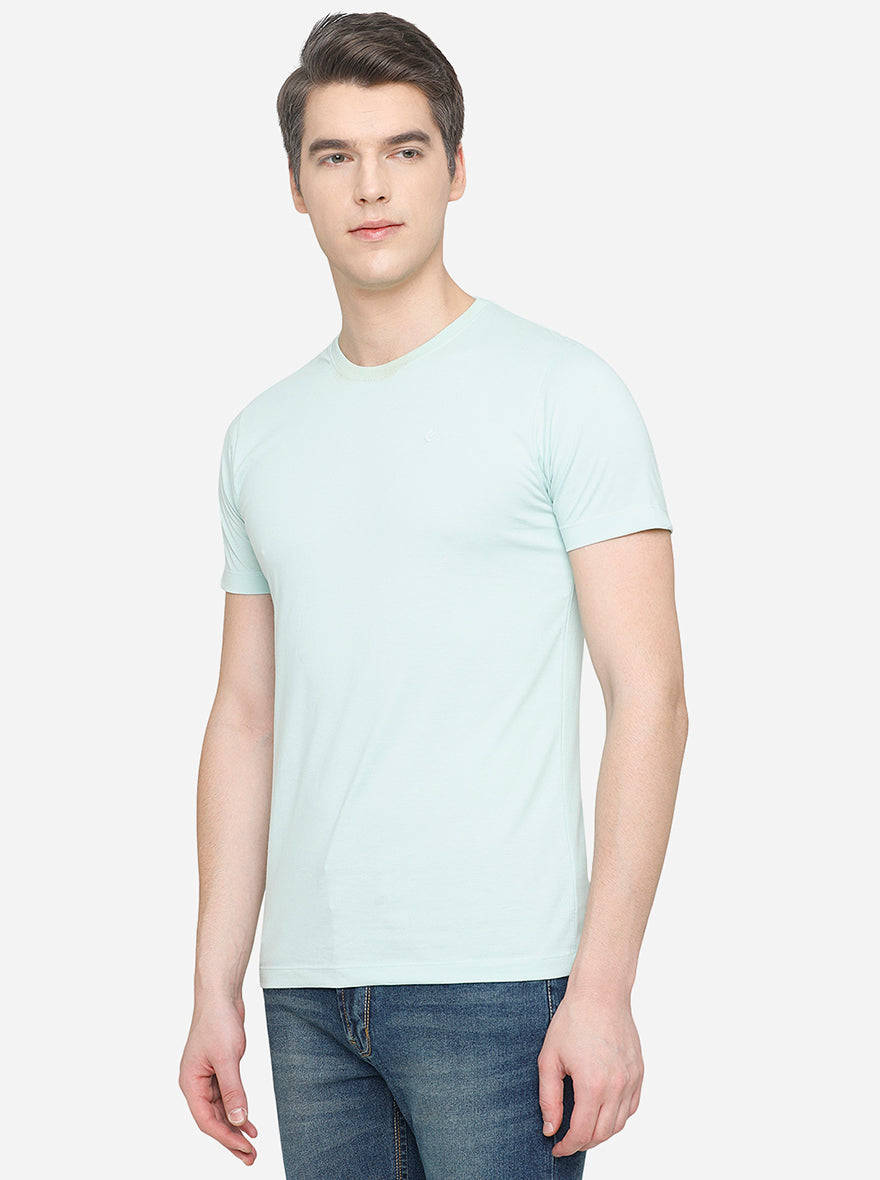 Sea Green Solid Slim Fit T-Shirt | pehervi