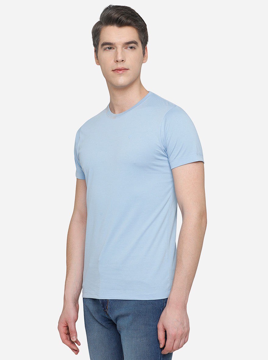 Powder Blue Solid Slim Fit T-Shirt | pehervi