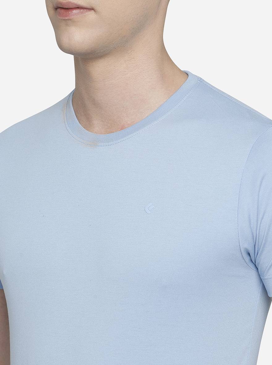 Powder Blue Solid Slim Fit T-Shirt | pehervi