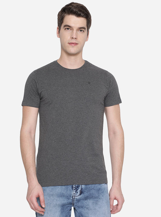 Charcoal Grey Solid Slim Fit T-Shirt | pehervi