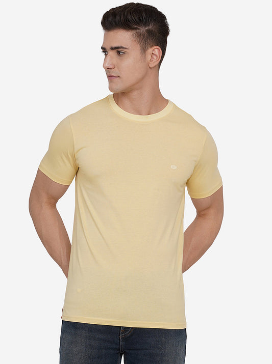 Cream Solid Slim Fit T-Shirt | pehervi