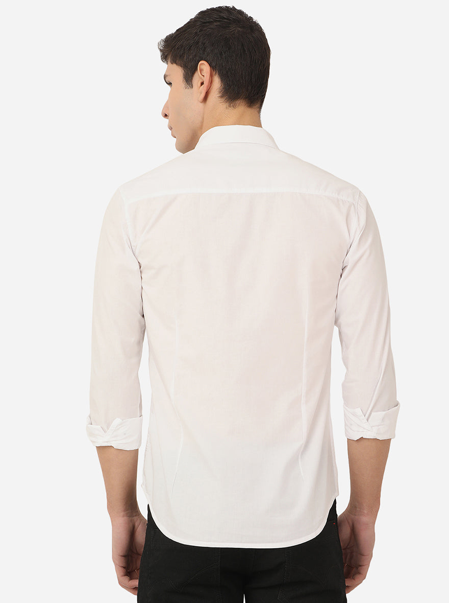 Bright White Solid Slim Fit Semi Casual Shirt | Pehervi
