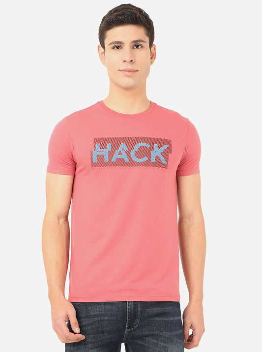 Rose Red Printed Slim Fit T-Shirt | pehervi