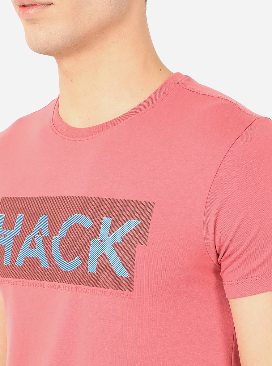 Rose Red Printed Slim Fit T-Shirt | pehervi