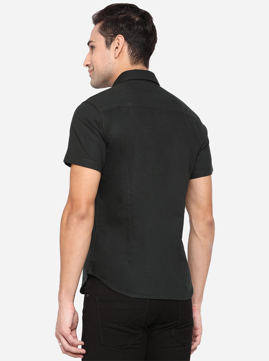 Dark Green Solid Slim Fit Semi Casual Shirt | Pehervi