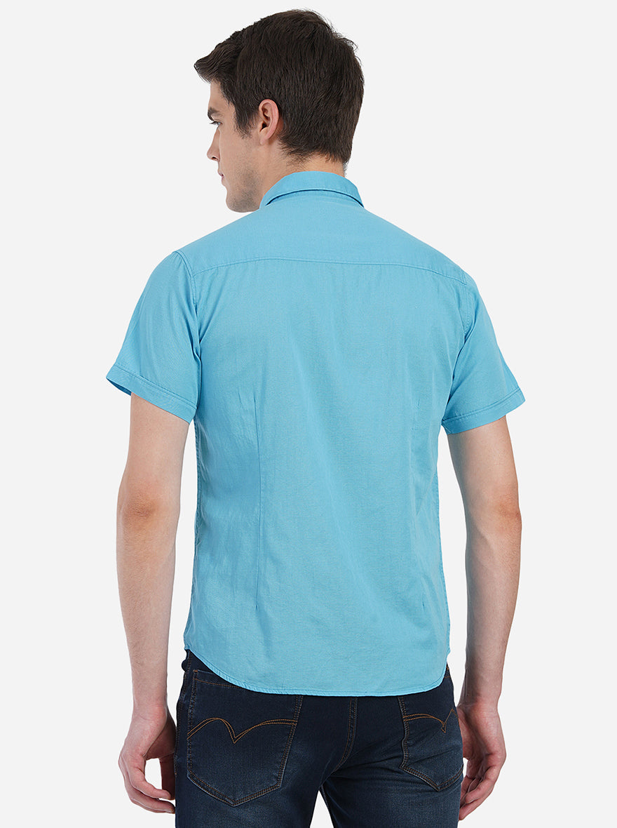 Blue Solid Slim Fit Semi Casual Shirt | Pehervi