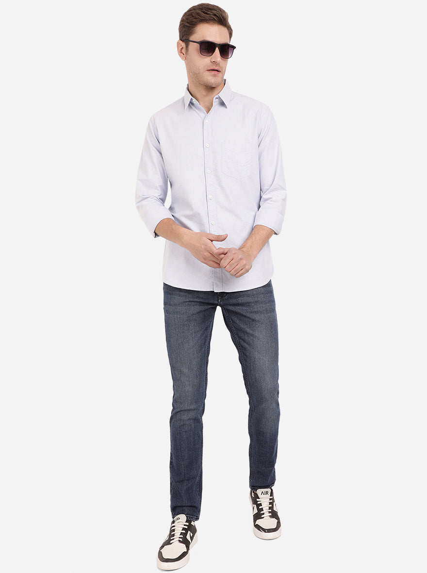 Powder Blue Solid Slim Fit Semi Casual Shirt | Pehervi