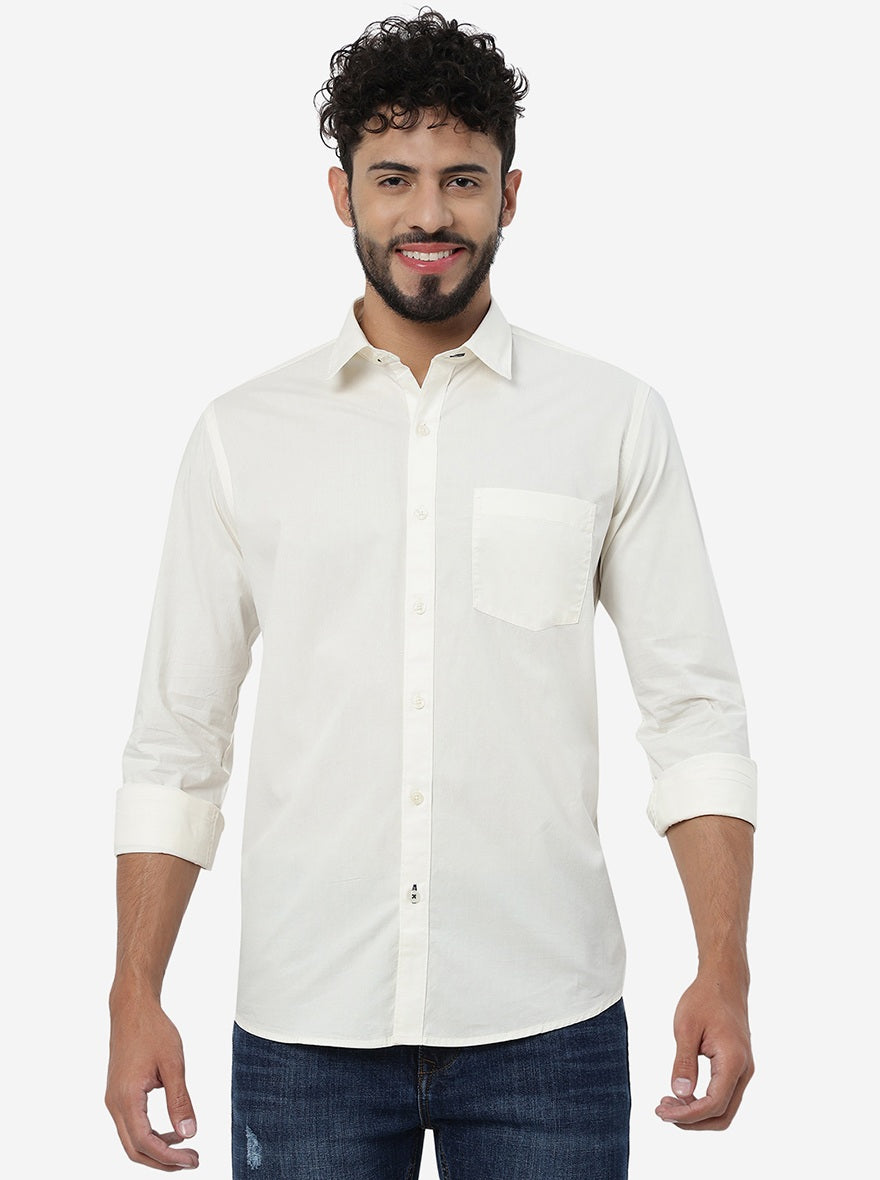 Cream Solid Smart Fit Semi Casual Shirt | Pehervi