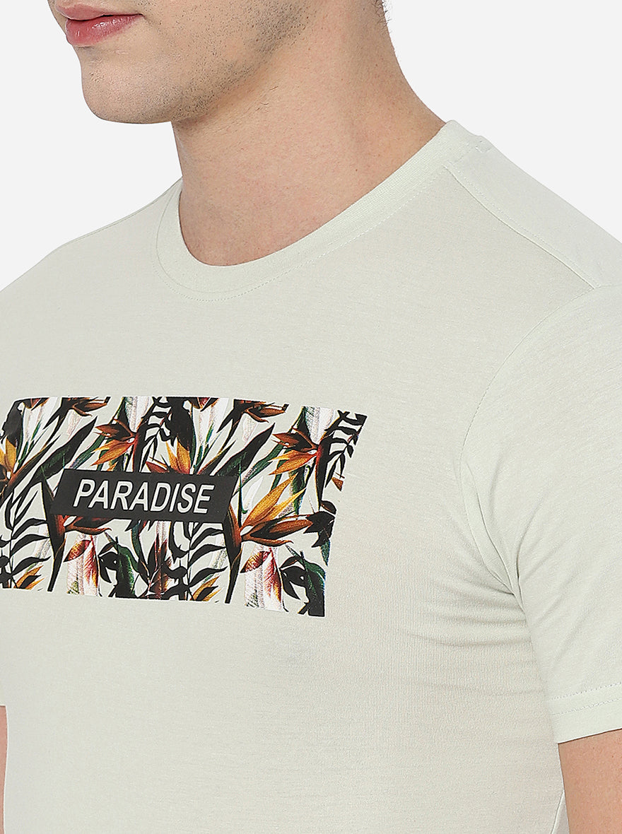 White Printed Slim Fit T-Shirt | pehervi
