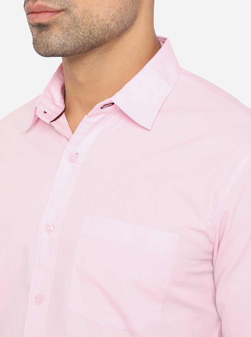 Cradle Pink Solid Slim Fit Semi Casual Shirt | Pehervi