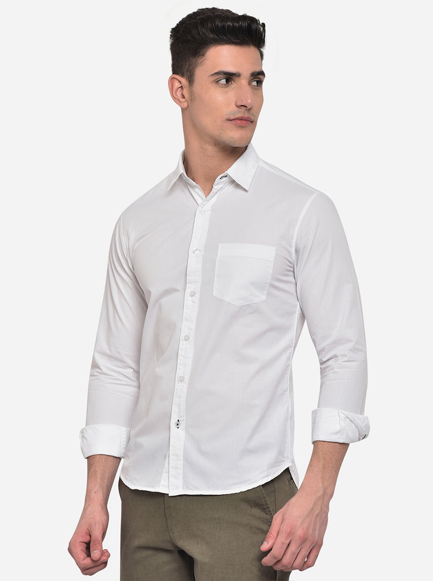 Bright White Solid Slim Fit Semi Casual Shirt | Pehervi