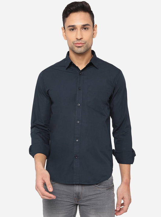 Dress Blue Solid Slim Fit Semi Casual Shirt | Pehervi