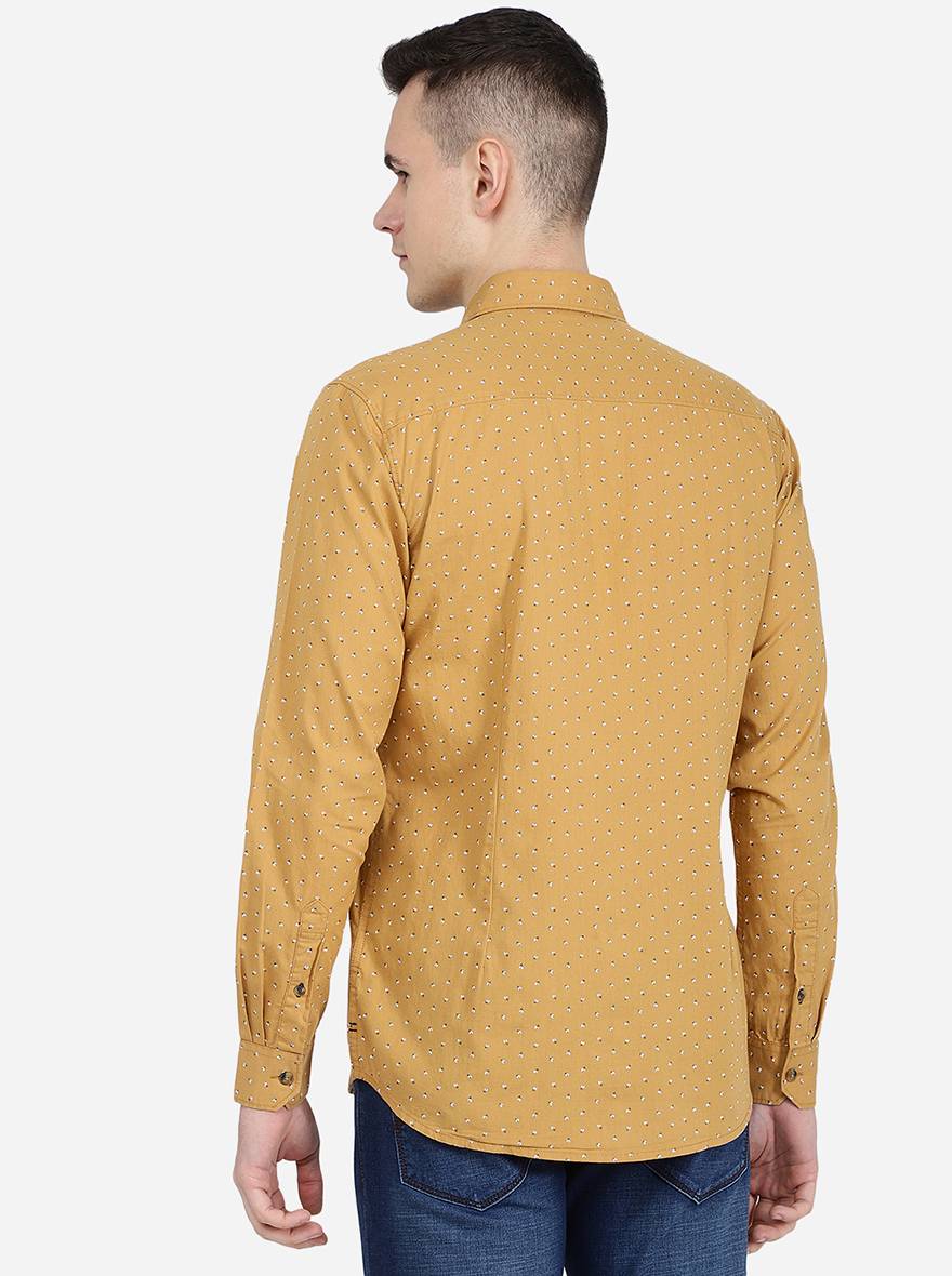 Oscar Yellow Printed Slim Fit Semi Casual Shirt | Pehervi