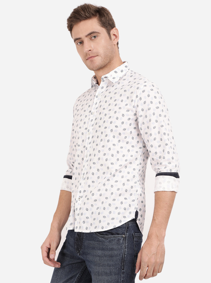 Bright White Printed Slim Fit Semi Casual Shirt | Pehervi