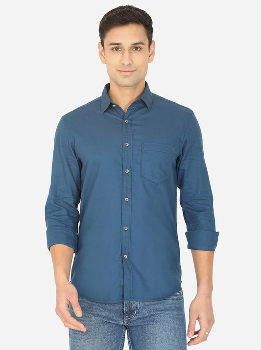 Dark Blue Solid Slim Fit Semi Casual Shirt | Pehervi