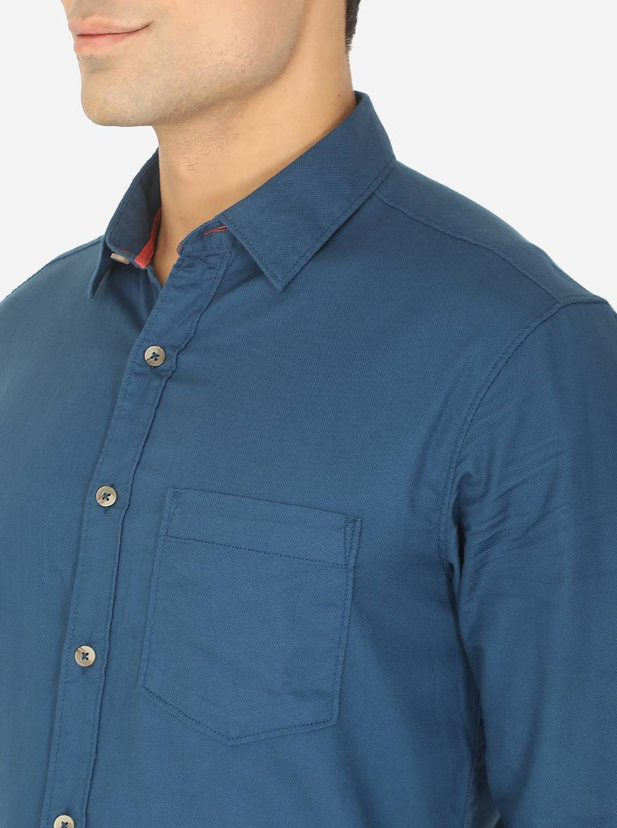 Dark Blue Solid Slim Fit Semi Casual Shirt | Pehervi