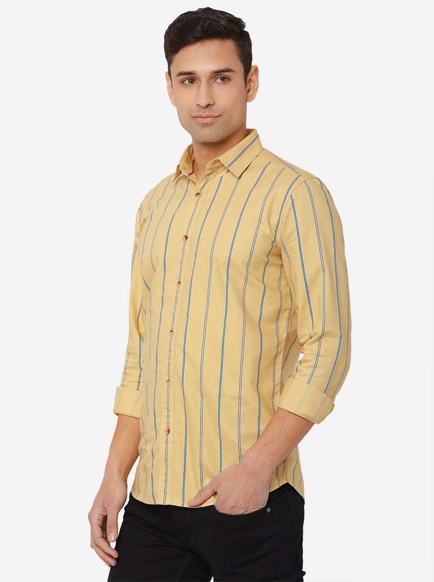 Pan Beige Striped Slim Fit Semi Casual Shirt | Pehervi