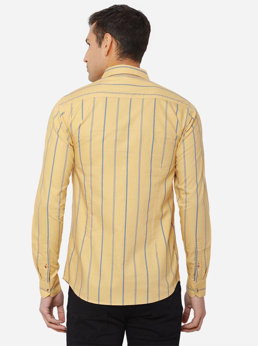 Pan Beige Striped Slim Fit Semi Casual Shirt | Pehervi