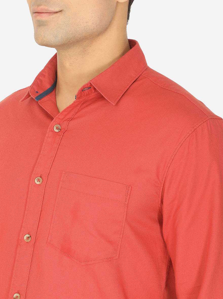Spice Red Solid Slim Fit Semi Casual Shirt | Pehervi