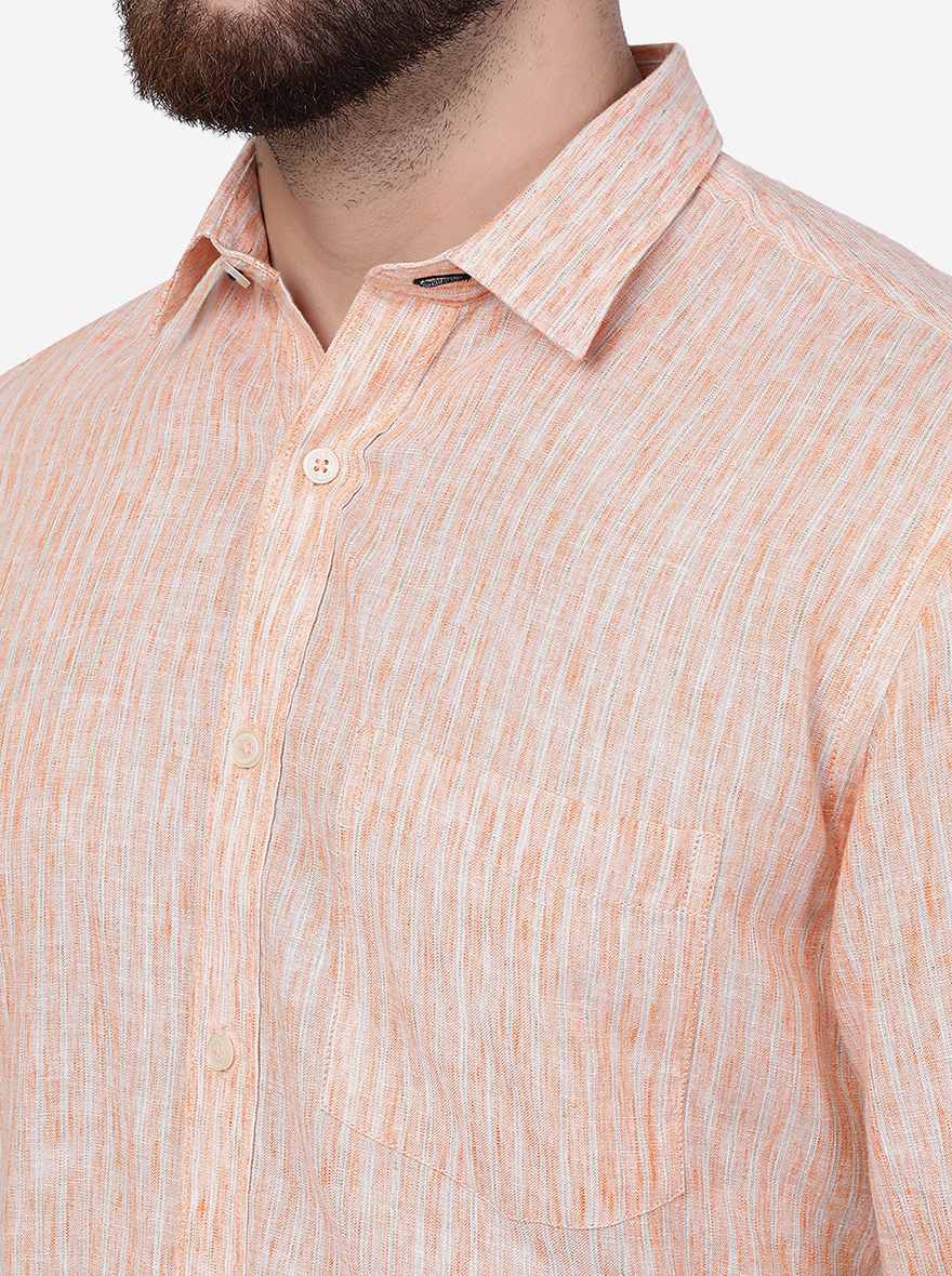 Orange Striped Slim Fit Semi Casual Shirt | Pehervi