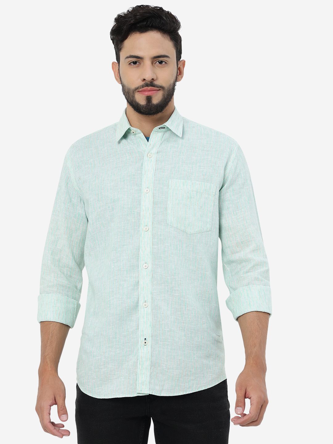 Brook Green Striped Slim Fit Semi Casual Shirt | Pehervi
