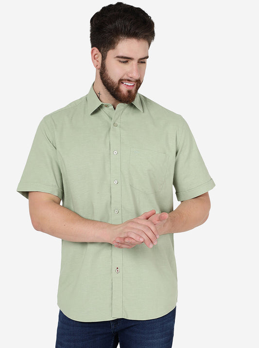 Pista Green Solid Slim Fit Semi Casual Shirt | Pehervi