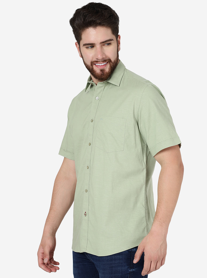 Pista Green Solid Slim Fit Semi Casual Shirt | Pehervi