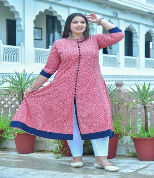 Rayon Geometric Print A-Line Kurta