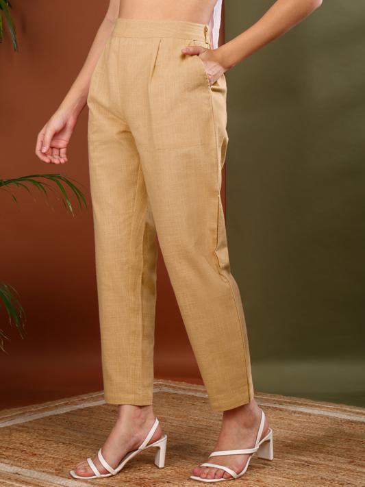 Cotton Slub Regular Fit Casual Trouser Pants with Pocket