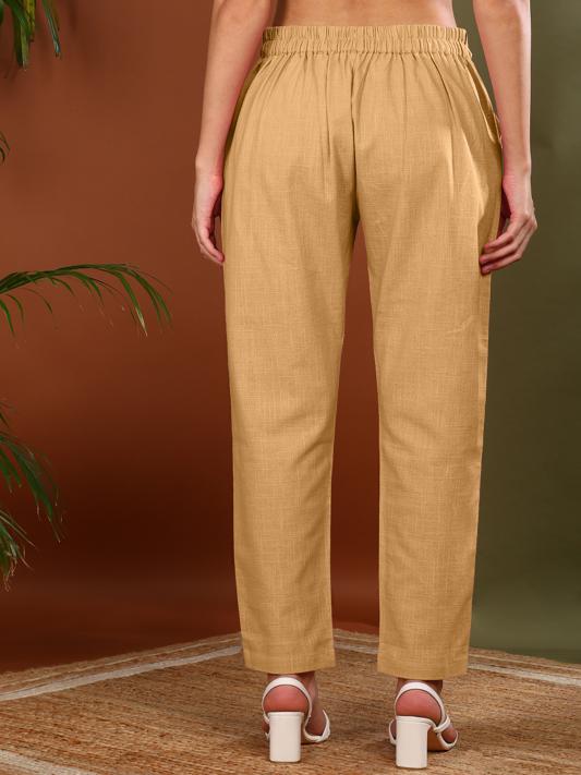 Cotton Slub Regular Fit Casual Trouser Pants with Pocket