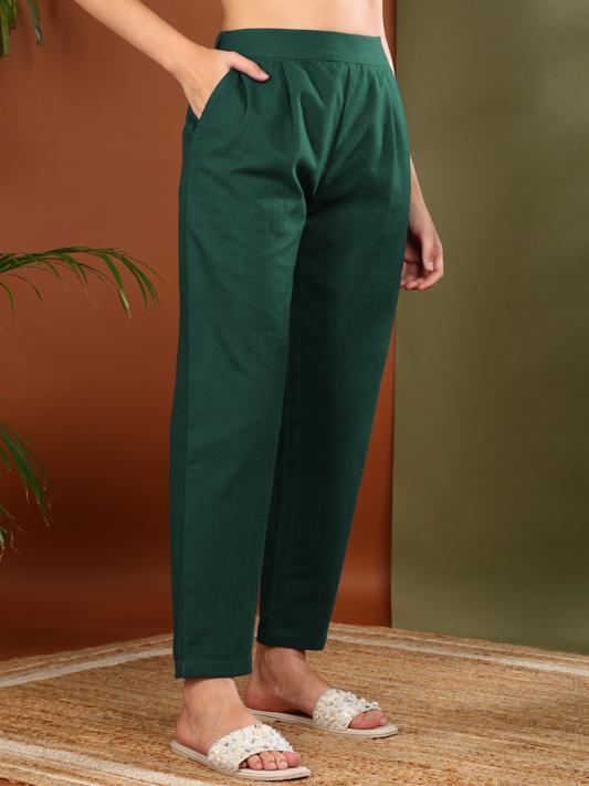 Cotton Slub Regular Fit Casual Trouser Pants with Pocket