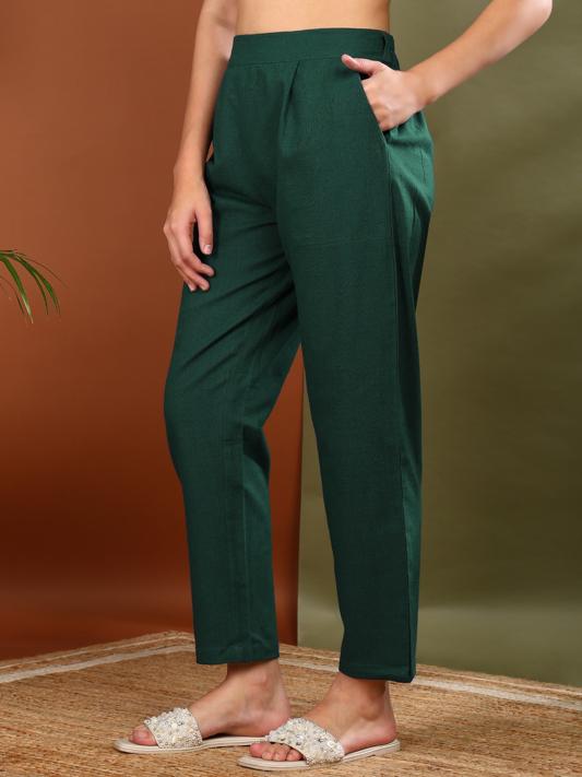 Cotton Slub Regular Fit Casual Trouser Pants with Pocket