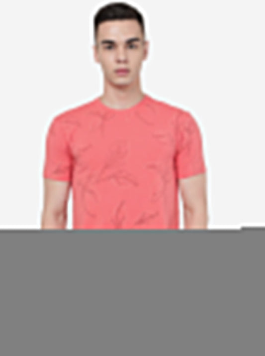 Coral Pink Printed Slim Fit T-Shirt | pehervi