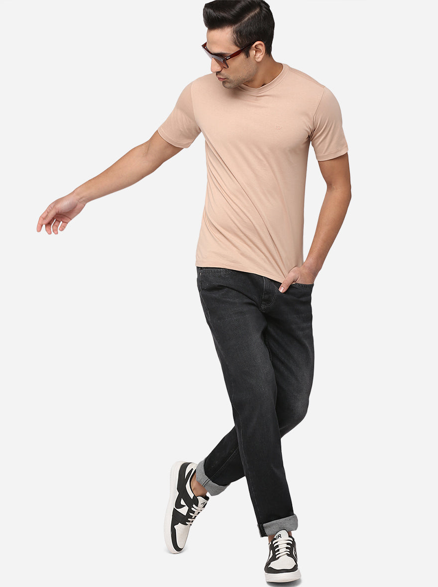 Sand Pink Solid Slim Fit T-Shirt | pehervi