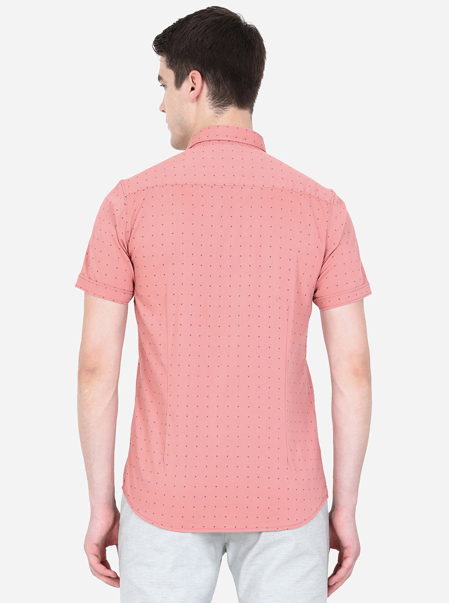 Sand Pink Printed Slim Fit Semi Casual Shirt | Pehervi