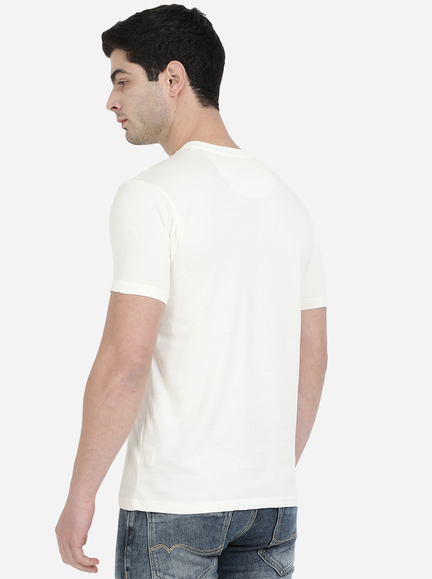 Cream Solid Slim Fit T-Shirt | pehervi