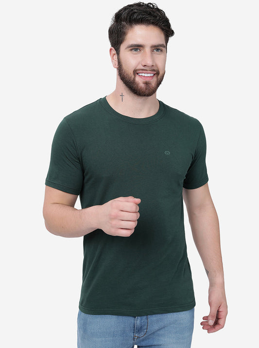 Dark Green Solid Slim Fit T-Shirt | pehervi