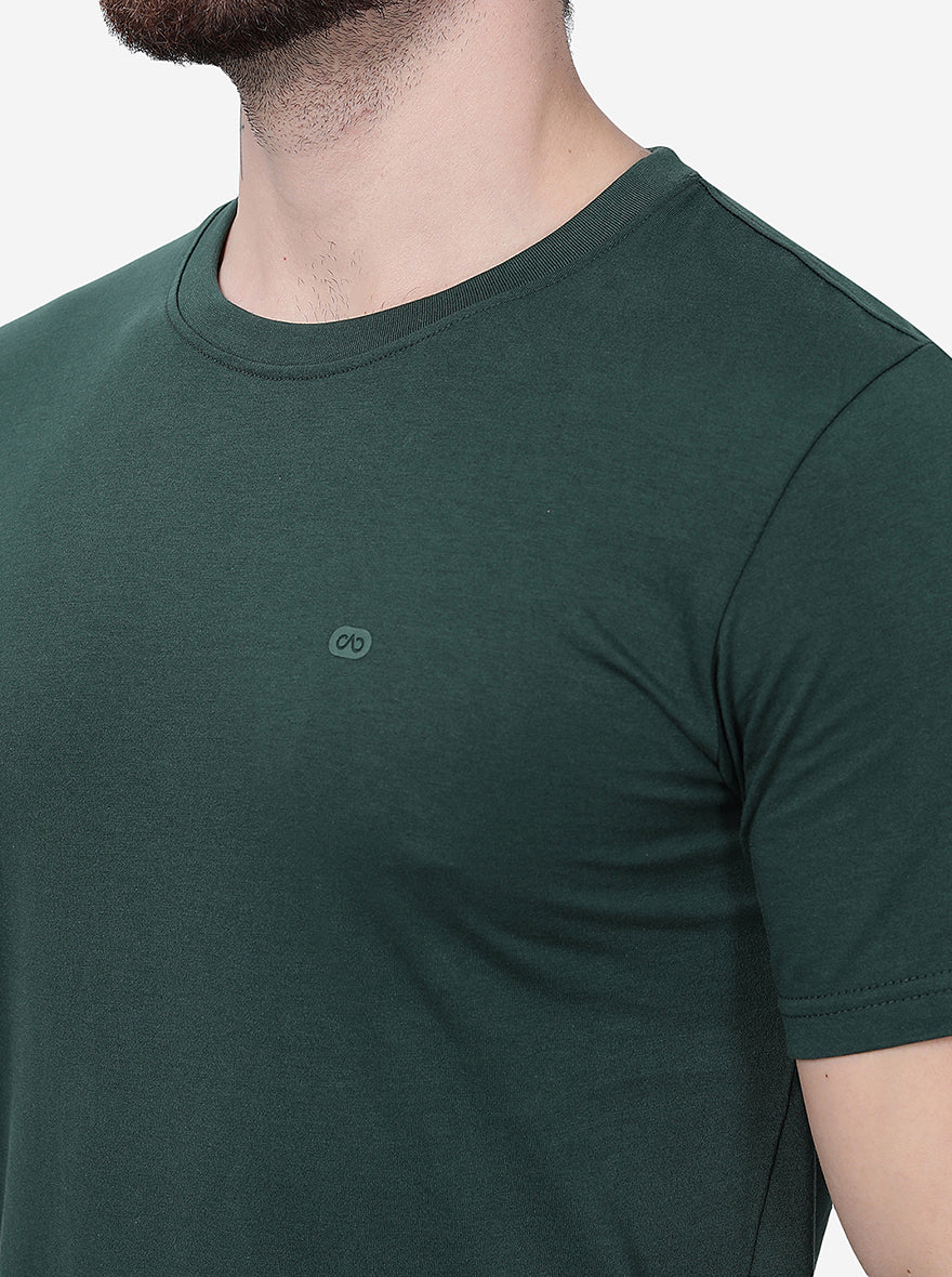 Dark Green Solid Slim Fit T-Shirt | pehervi